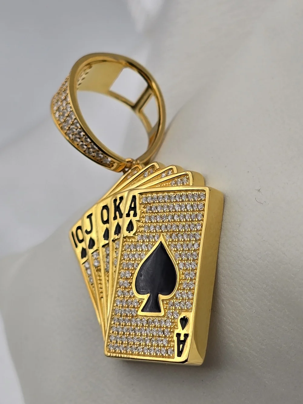 Gold Over Sterling Silver 925 Moissanite Lucky Cards Pendant